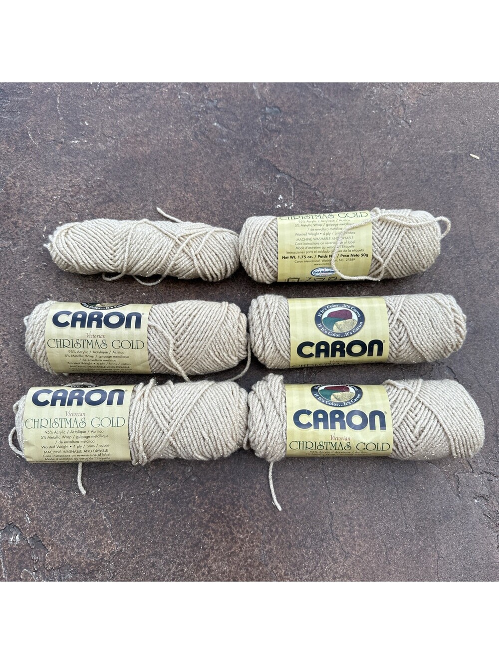 Six Skeins Caron Victorian Christmas Gold Yarn Lace Lot